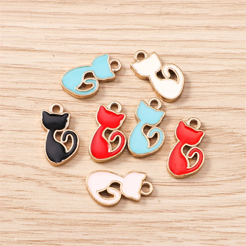 10 Stück 6 x 14 mm niedliche Mini-Emaille-Tier-Katze-Charms-Anhänger für Schmuckherstellung, Tropfen-Ohrringe, Halsketten, Armbänder, DIY-Bastelbedarf – Detail 11