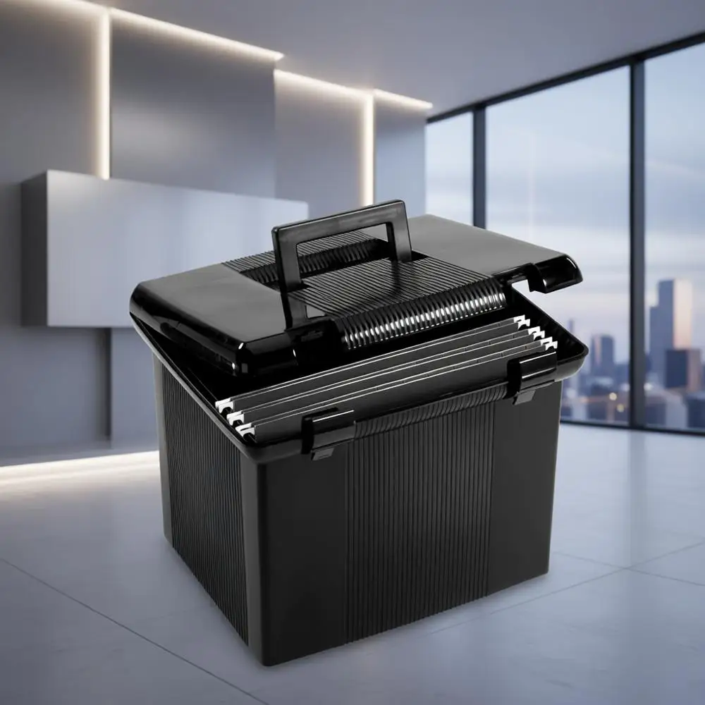 

Портативный органайзер для документов с направляющими, простое хранение, контейнер для дома или офиса, с откидной крышкой на двойной защелке, черный, для документов формата Letter, подвесной