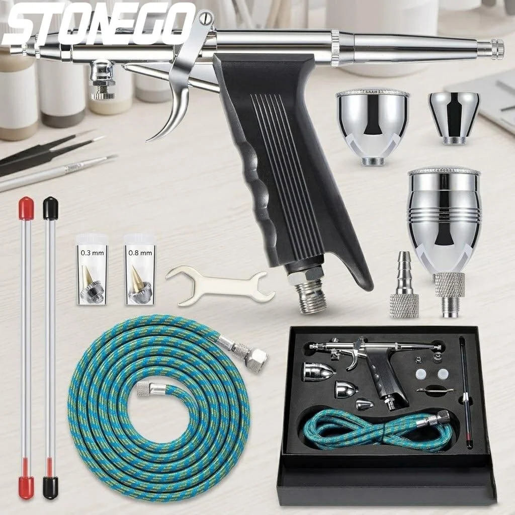 

Набор аэрографов двойного действия для нейл-арта, украшения тортов и татуировок с иглами 03, 05, 08 мм и емкостями для краски 2, 5, 13 мл