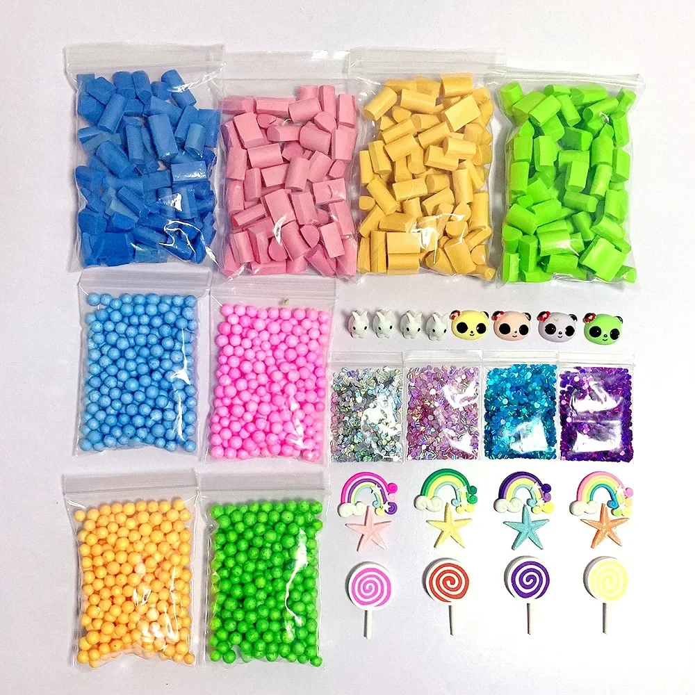 

32Pcs/Set Model Clay DIY Slime Kit PVC Soft Pottery Slime Beads Sequin Star Animal Shell Slices Foam Ball for DIY Craft Gift