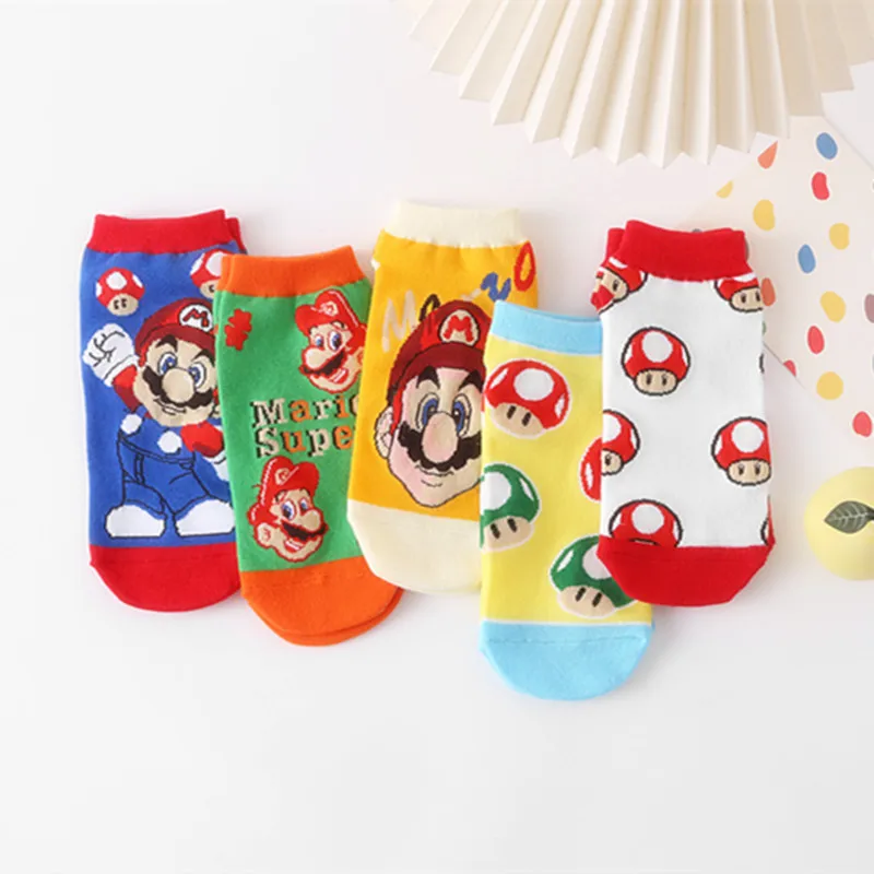 

5pcs Miniso For Mario Socks Spring and Summer Cartoon Cute Socks Women's and Men Short socks Average Size 18-40 Years Gifts