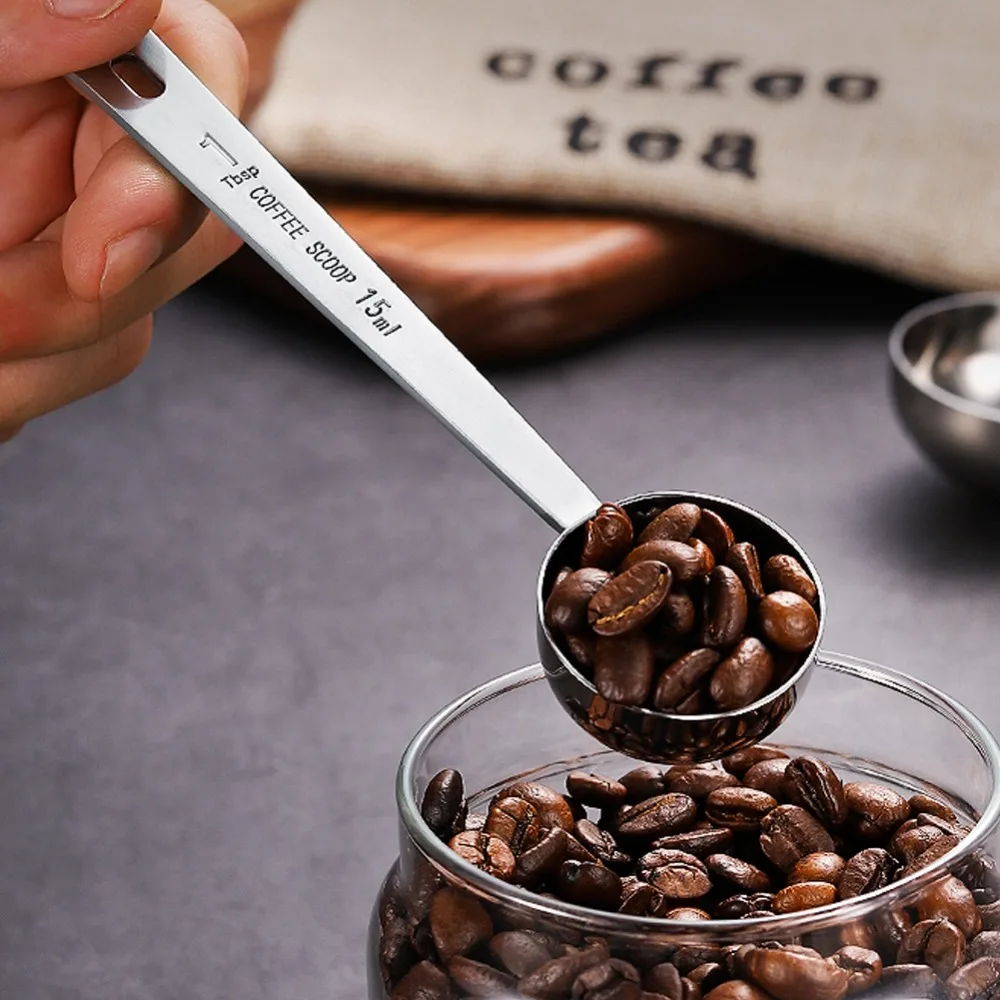 2 PCS 304 Stainless Steel Measuring Scoop Spoon Silver Long Handle Coffee Scoop Spoon Multifunction with Hanging Hole