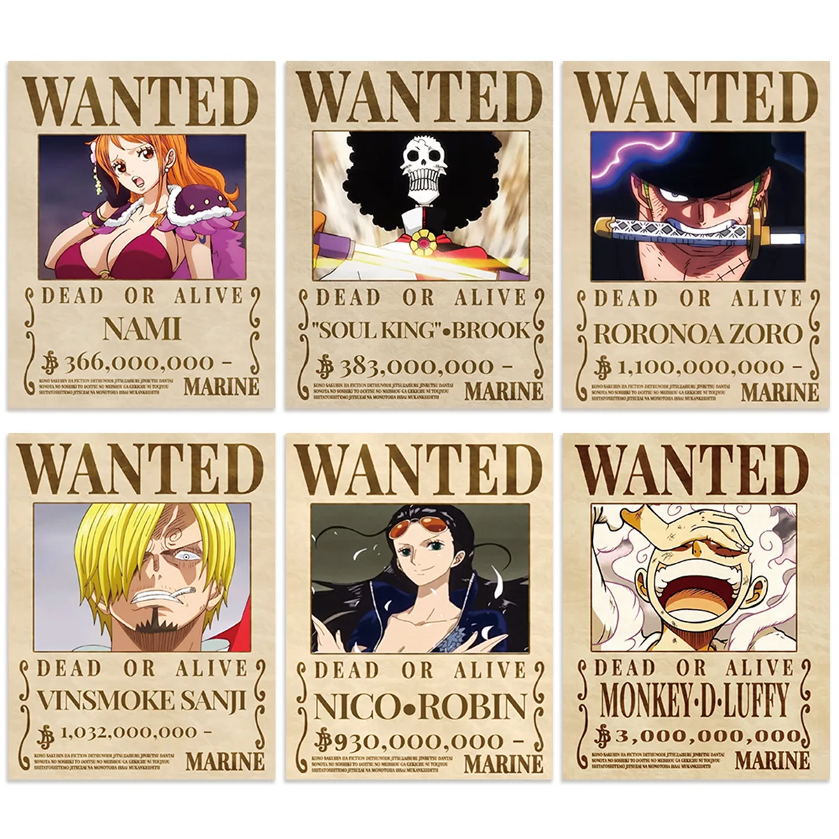 8Sheets One Piece Wanted Posters Make a Face Puzzle Stickers Decoration Luggage Phone Guitar Cup Skateboard Classic Kid Toys