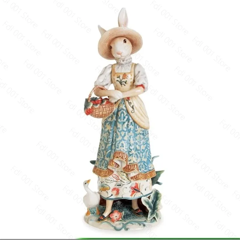 Pastoral Spring Flower Rabbit Ceramic Decorative Ornament Mrs. Flower Picking Rabbit
