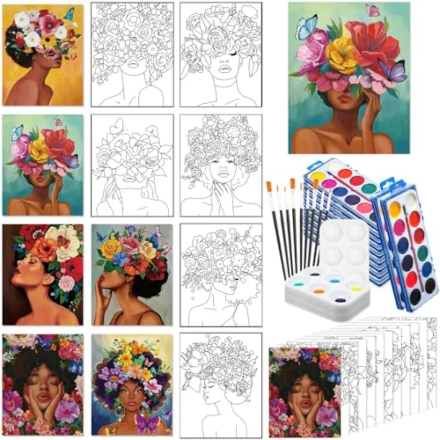 

12 Sets Pre Drawn Canvas Kit for Patg Adults Sip and Pat Kit Art Pre Prted Canvas Bulk for Easter Mother's Day Gifts Adult's Da