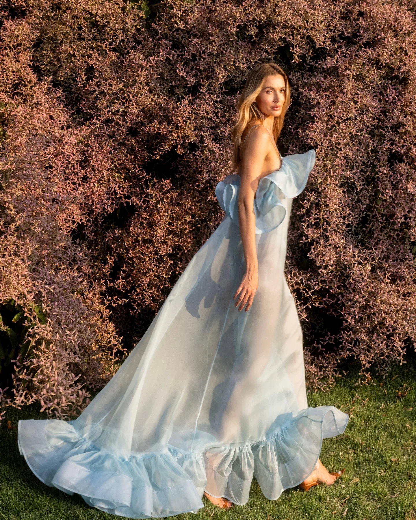 Blauwe chiffon maxi-jurk zomer Boho off-shoulder kanten bloemen feestjurk op maat gemaakte dames zomerfeestjurk kapmouwtjes 2025