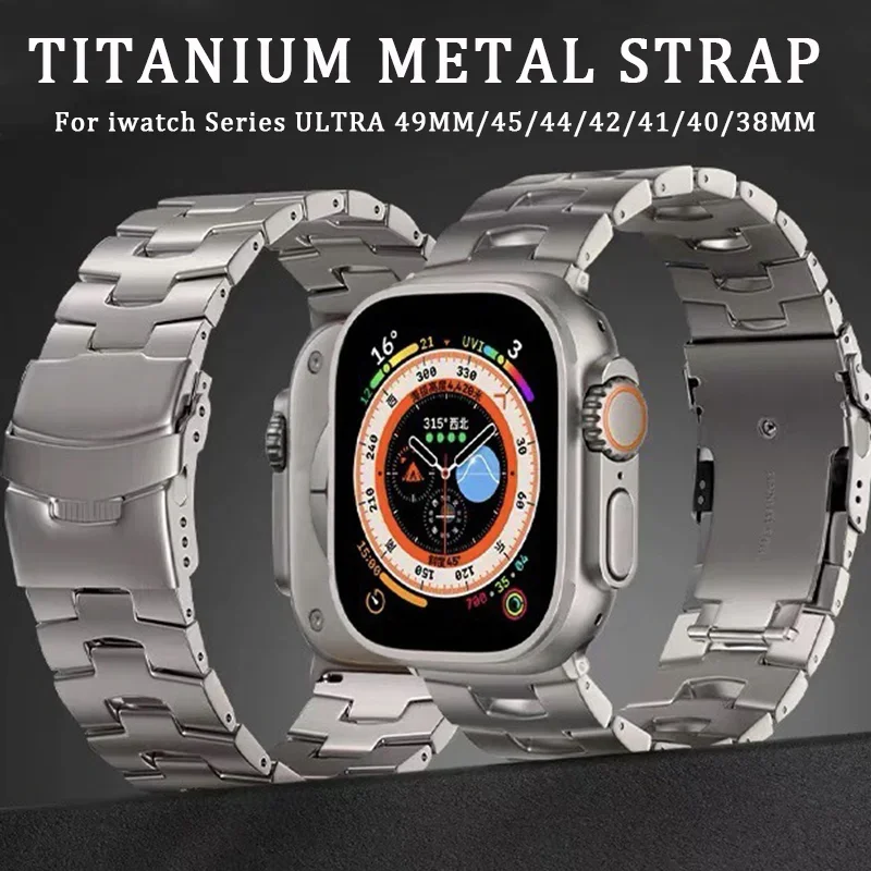 

Titanium Strap For Apple Watch 9 Ultra 2 49mm Series 9 45mm 41mm 44mm Luxury Metal Band For iWatch 8 7 6 5 4 3 SE 42mm 40mm 41mm