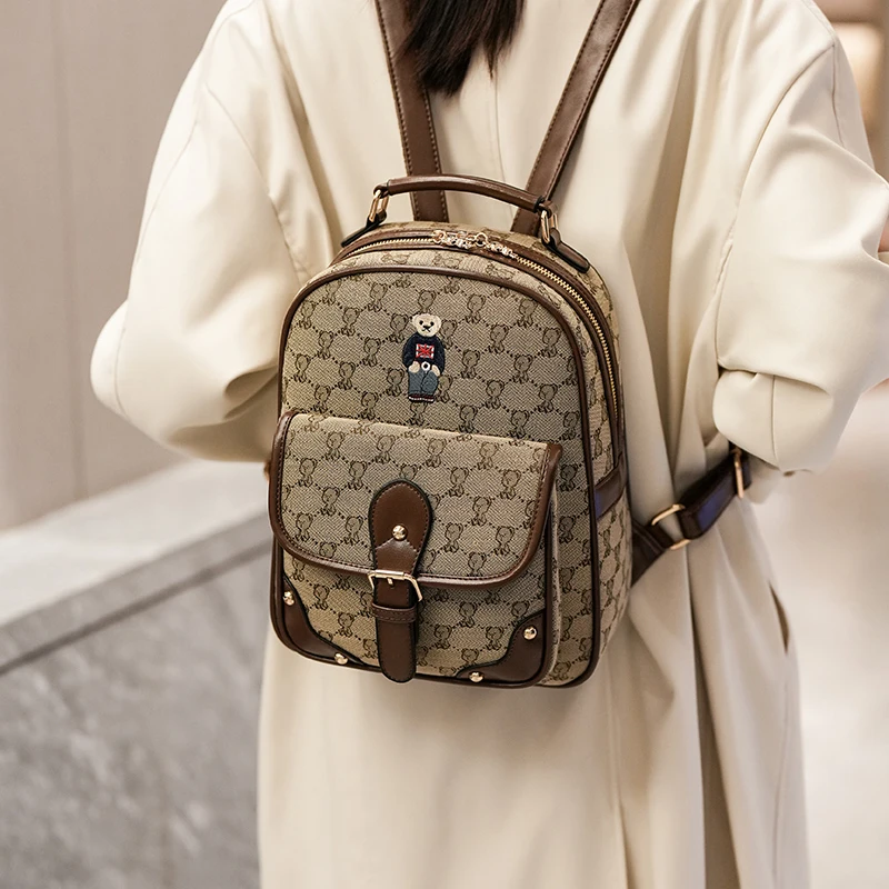 

Women's Shoulder Bag PU Leather Luxury Women's Small Square Bag High Quality Women's Bear Pattern Handbag