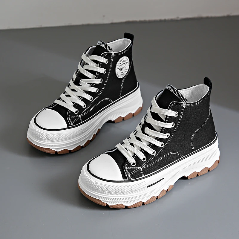 

Summer New High-top Shoes Fashion Height Increasing Platform Wave Bottom Versatile Casual Sneakers Canvas Shoes Women