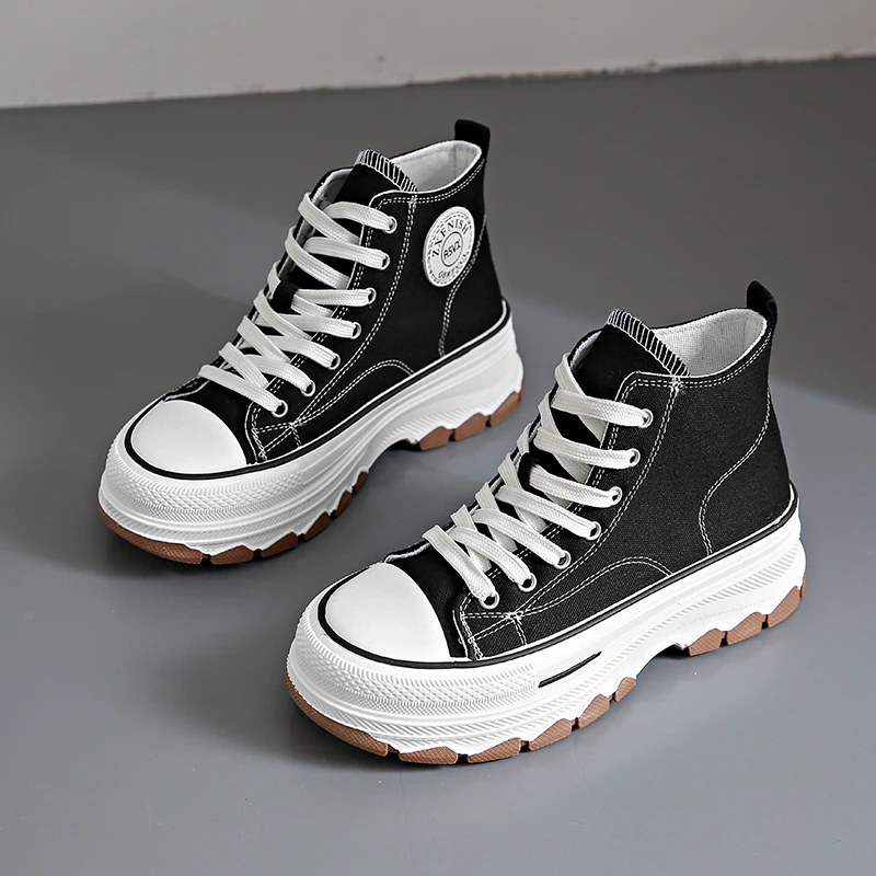 Summer New High-top Shoes Fashion Height Increasing Platform Wave Bottom Versatile Casual Sneakers Canvas Shoes Women