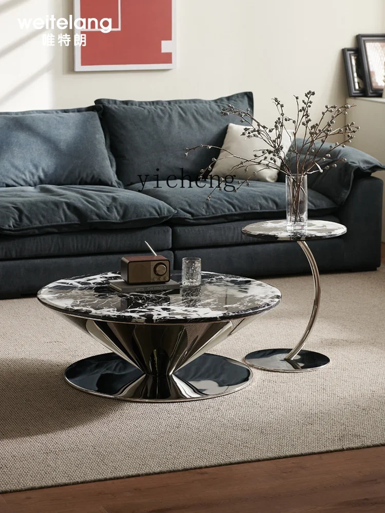 TQH light luxury stainless steel living room small apartment suspended coffee table round flying saucer coffee table