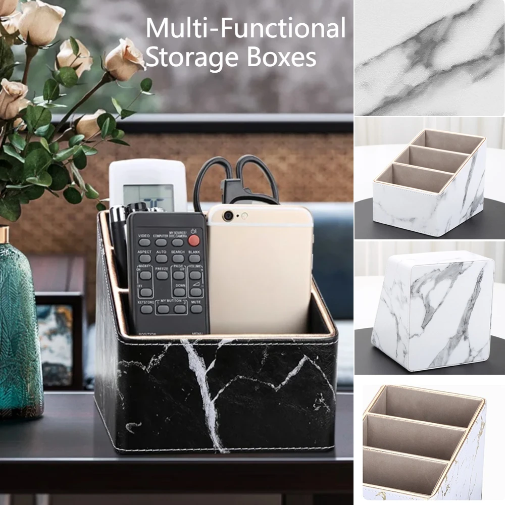 

Multi-Functional Storage Boxes Marble Pattern Leather Storage Box for Remote Control Home Office Accessories Storage Organizers