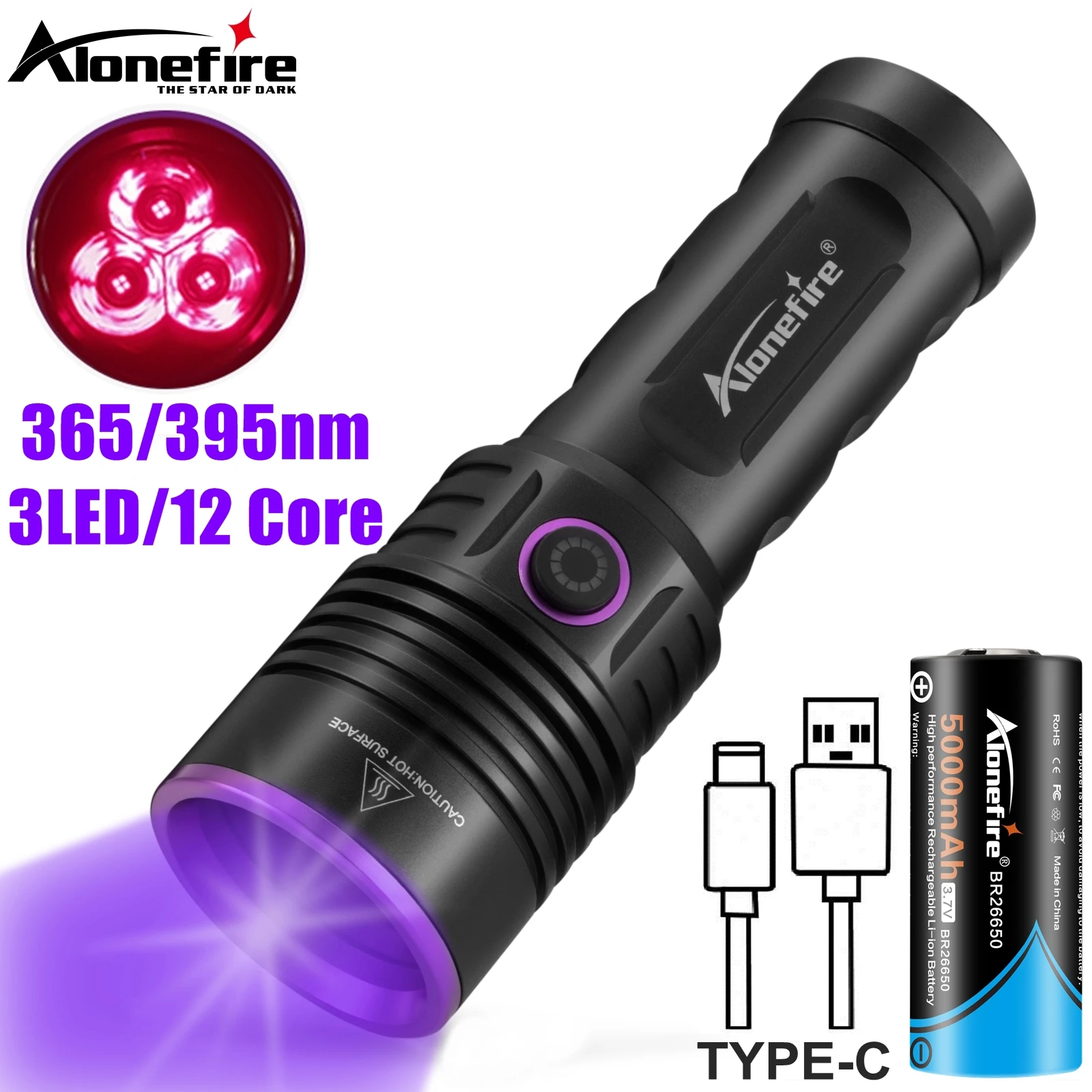 60W wysokiej mocy 365nm latarka UV Blacklight akumulator utwardzanie kot pies plama Marker rudy pieniądze skorpion fluorescencyjna lampa kontrolna