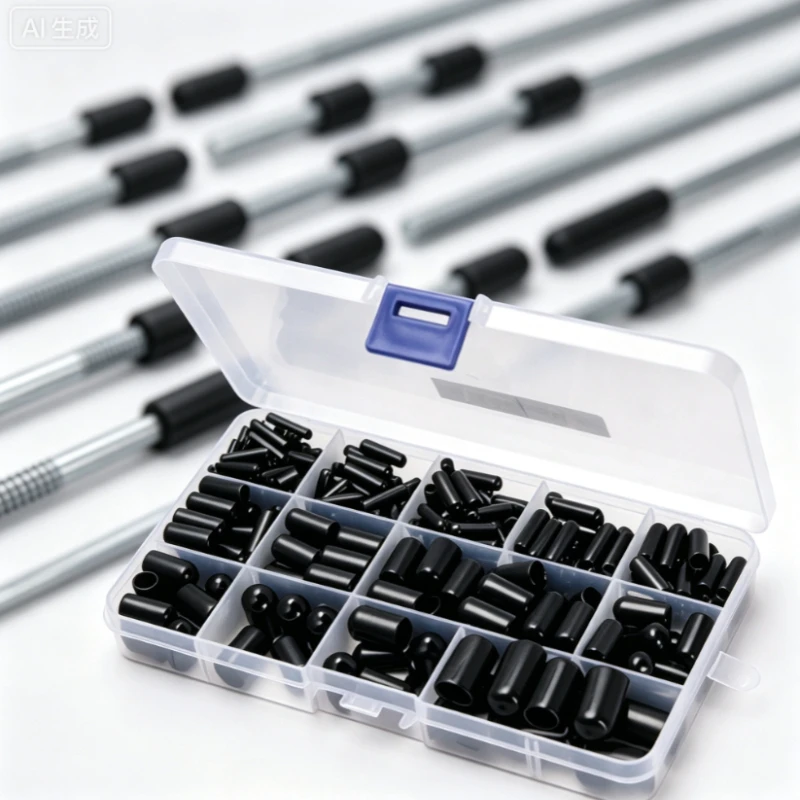 Image of 250 Stück schwarze PVC-Gewindeschutzkappen, runde Gummi-Endkappen, Stahlrohrabdeckungen, Gewindeschutz für Schrauben, Möbel