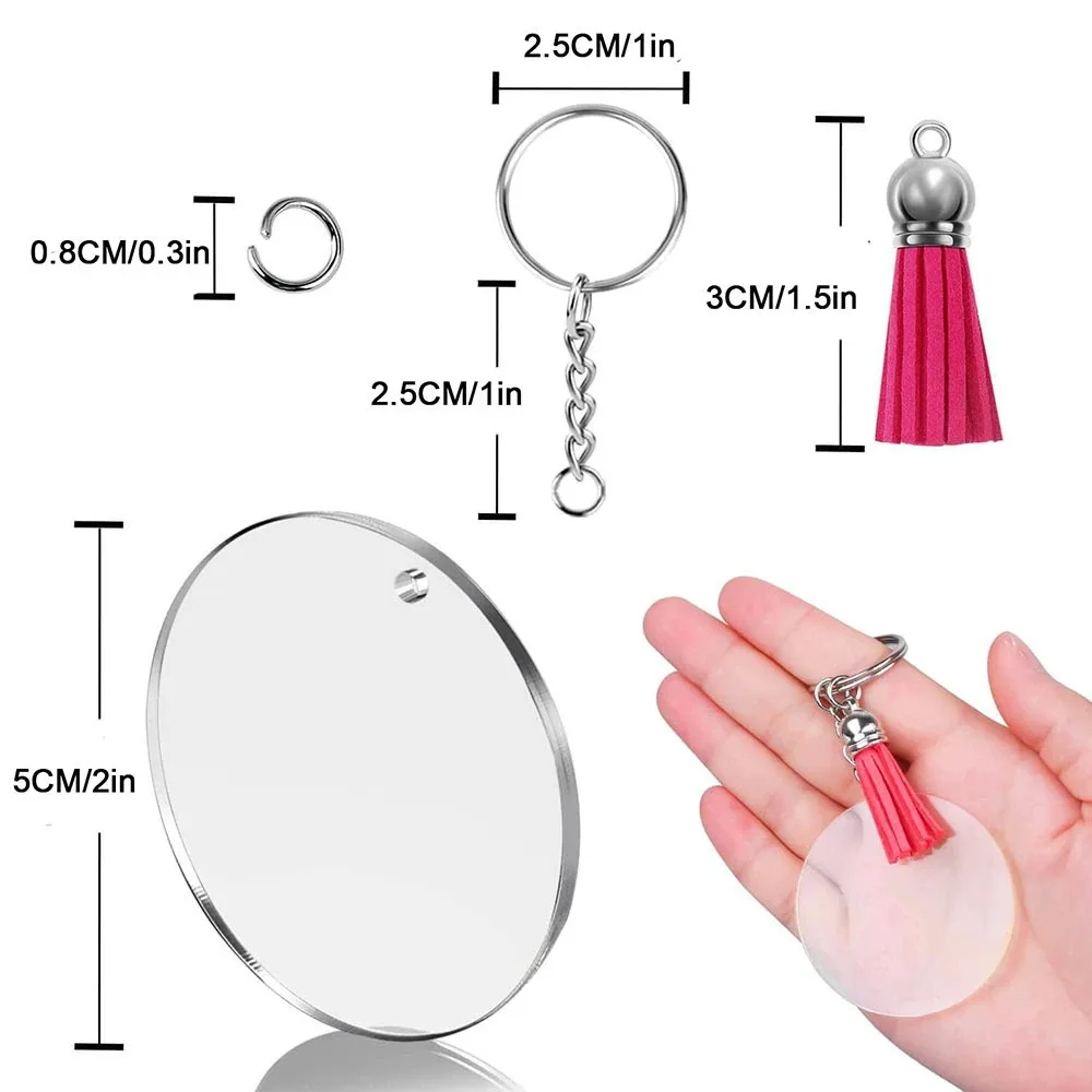 DIY Acrylic Keychain Making Kit with Metal Rings, Tassels & Clear Discs - Customizable Handmade Keyring Set for Thank You Gifts
