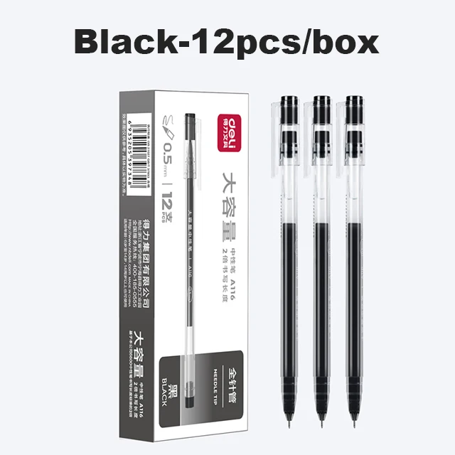 Deli Grote Capaciteit Gelpen 0.5mm Naaldpunt Inktkleur Rood Blauw Zwart Soepele Schrijfpen voor School Kantoor Kunst Schrijfwaren Pen