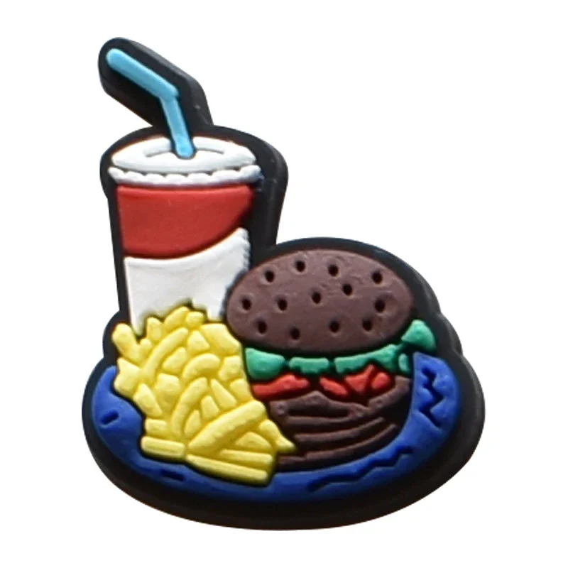 รองเท้า Charms สําหรับ Crocs อุปกรณ์เสริมชนิด Burger Fries รองเท้า Charm สําหรับ Croc ตกแต่ง Pins ผู้ชายอุปกรณ์เสริมกางเกงยีนส์ผู้หญิง Clogs คลิป