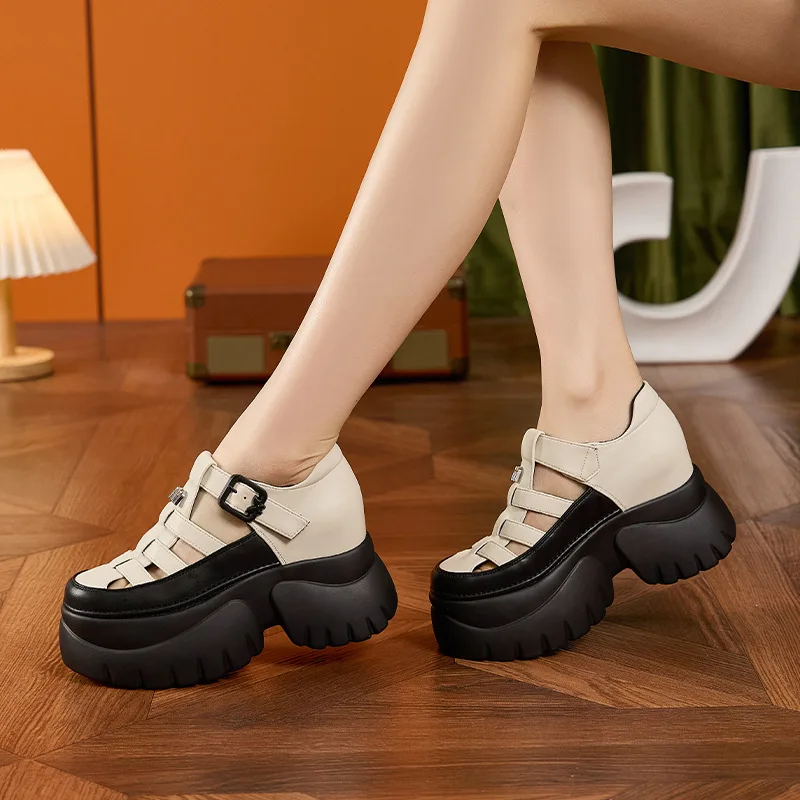 

Женские летние сандалии на толстой подошве 9 см, дышащие, с вырезами, в римском стиле, повседневные, без застежек