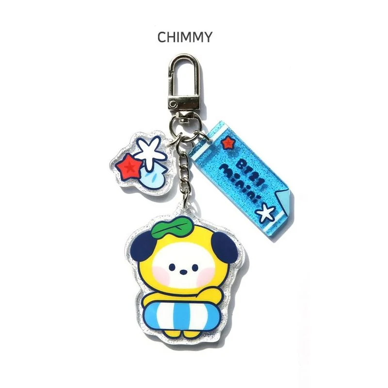 Kawaii BT21 جديد سلسلة مفاتيح مصنوعة من الأكريليك الصيف تحت عنوان أنيمي الكرتون لطيف سيارة كيرينغ ظهره قلادة الأصدقاء المشجعين الهدايا
