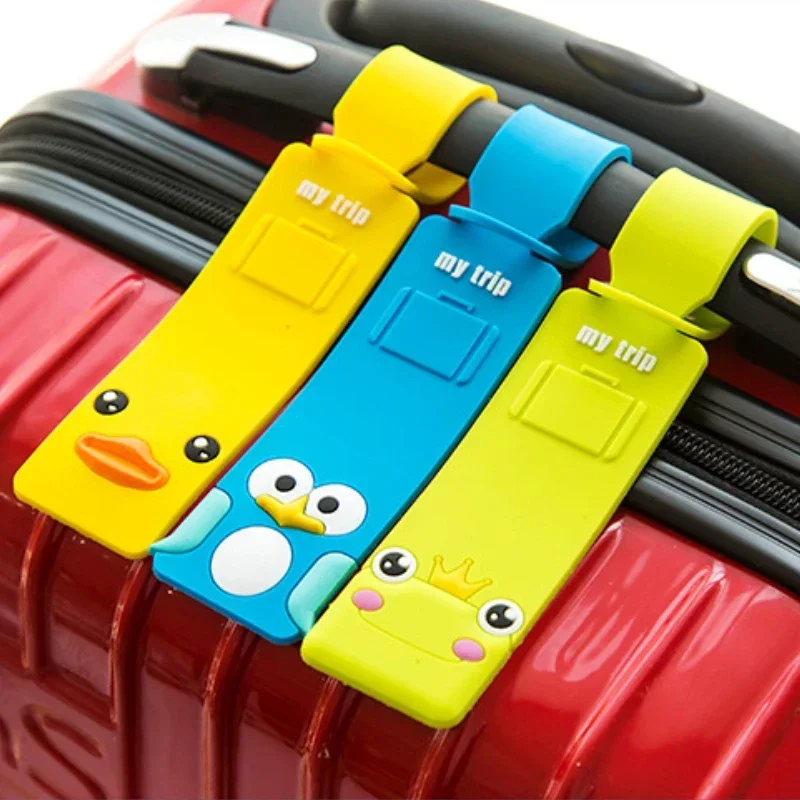 Étiquette de bagage en silicone motif animal de dessin animé mignon, étiquette nominative portable pour valise, identificateur de bagage anti-perte, accessoire de voyage