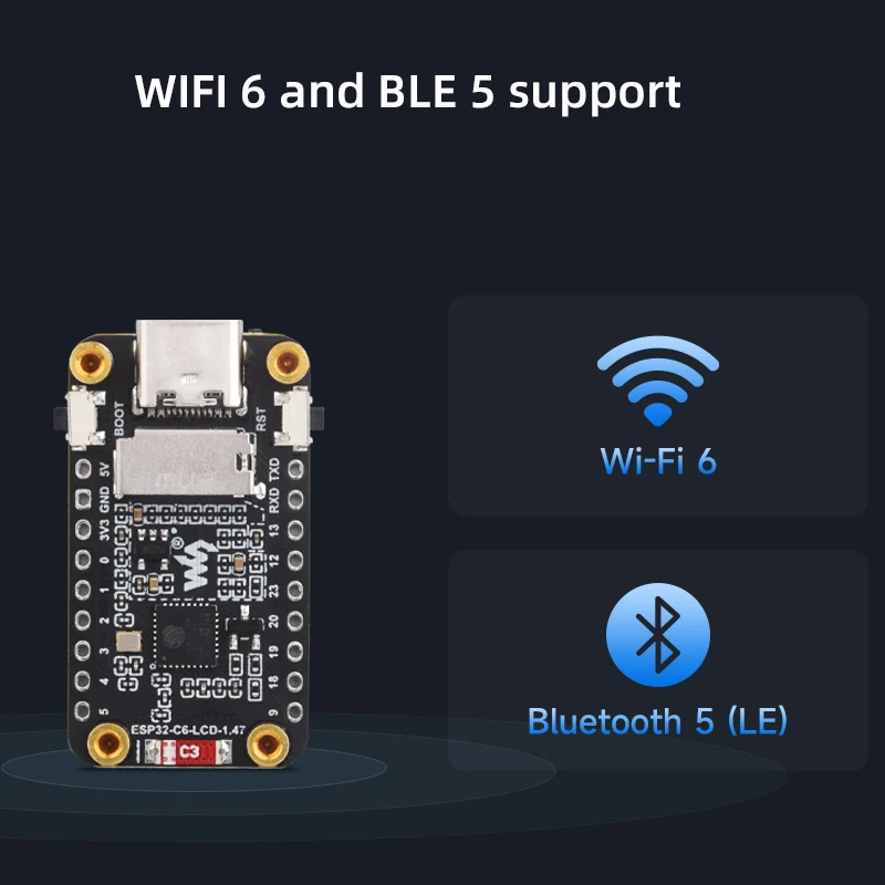 Płytka rozwojowa Waveshare ESP32-C6 z wyświetlaczem 1,47 cala RISC-V 160MHz WiFi6 BLE 5 dla Arduino LVGL HMI Antena Onboard Typ-C — zdjęcie produktu 3