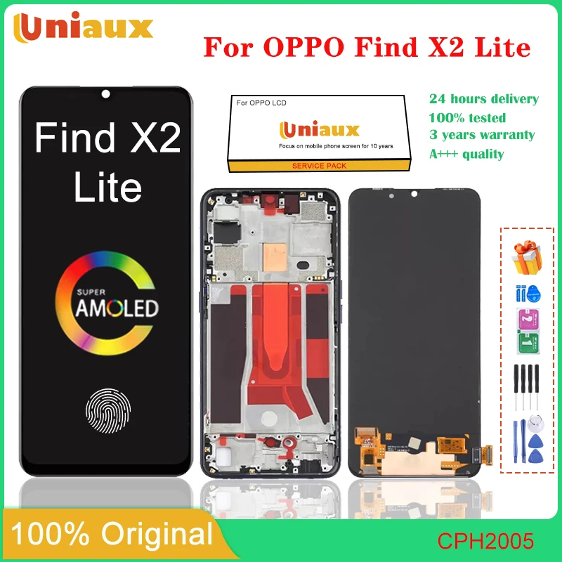 

6.4" Amoled Original For Oppo Find X2 Lite LCD Display Screen Touch Panel Digitizer Assembly For X2 Lite CPH2005 battery cover