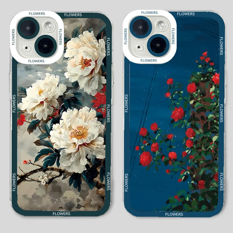 Oil Painting Flowers Phone Case For Xiaomi Poco X6 M6 X5 F5 X3 Pro Mi 13 12 11 Lite 5G 14 13T 12T Transparent Soft TPU Cover