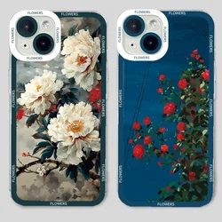 Oil Painting Flowers Phone Case For iPhone 15 14 13 12 11 Pro Max Mini XS X XR SE 2020 2022 7 8 Plus Transparent Soft TPU Cover