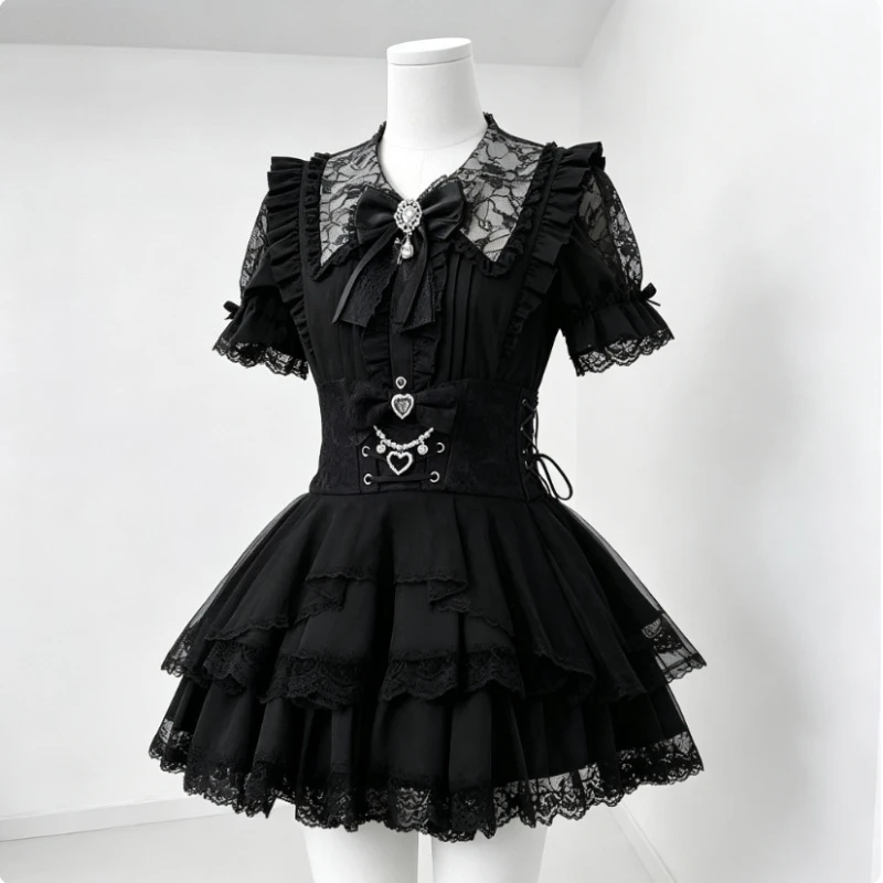 Japanese Y2K Lolita Two Piece Skirt Suit Women Sweet Slim Fit Tops High Waist Pleated Mini Skirt Korean Trendy Daily Outfit Set image 6