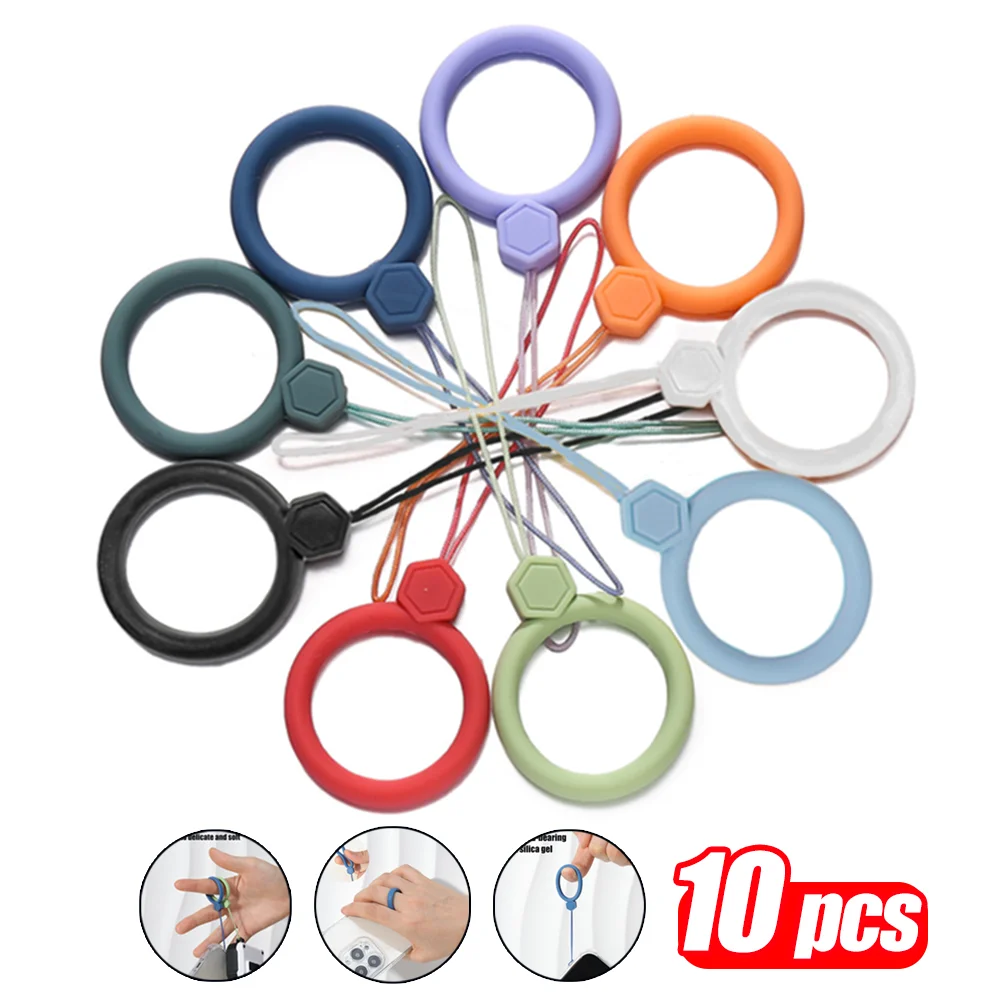 Lot de 1 à 10 sangles en Silicone souple, corde de suspension circulaire pour IPhone Samsung Xiaomi, porte-clés, lanières, anneau de doigt, téléphone portable général