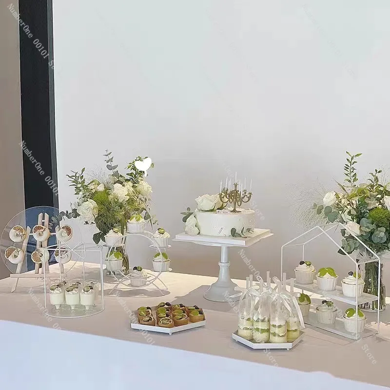 Elegant White Iron Dessert Display Stand European Style Cake Tray Afternoon Tea Pastry Holder Candy Cupcake Serving Rack Buffet