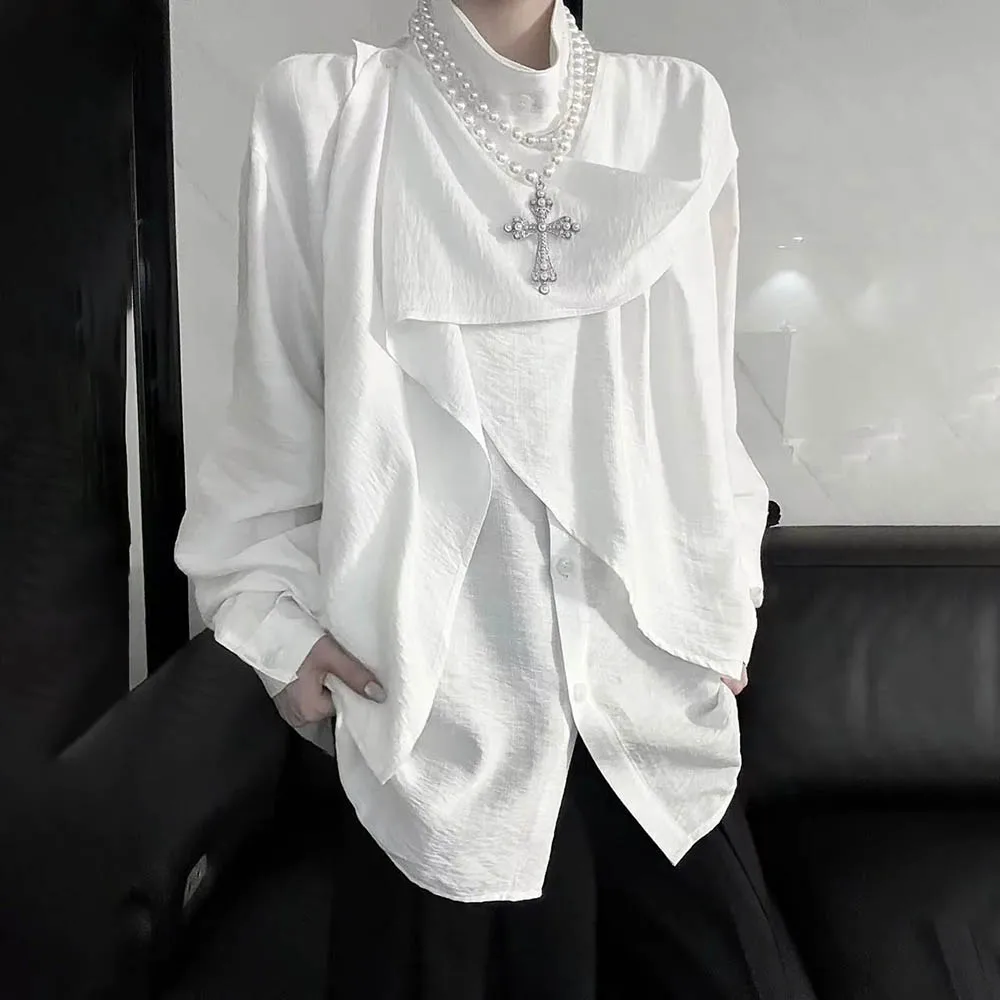 Summer Men's Irregular Long-Sleeved Shirt Japanese Retro Fashion Trend High Street Loose Casual Breathable Niche Men's Tops