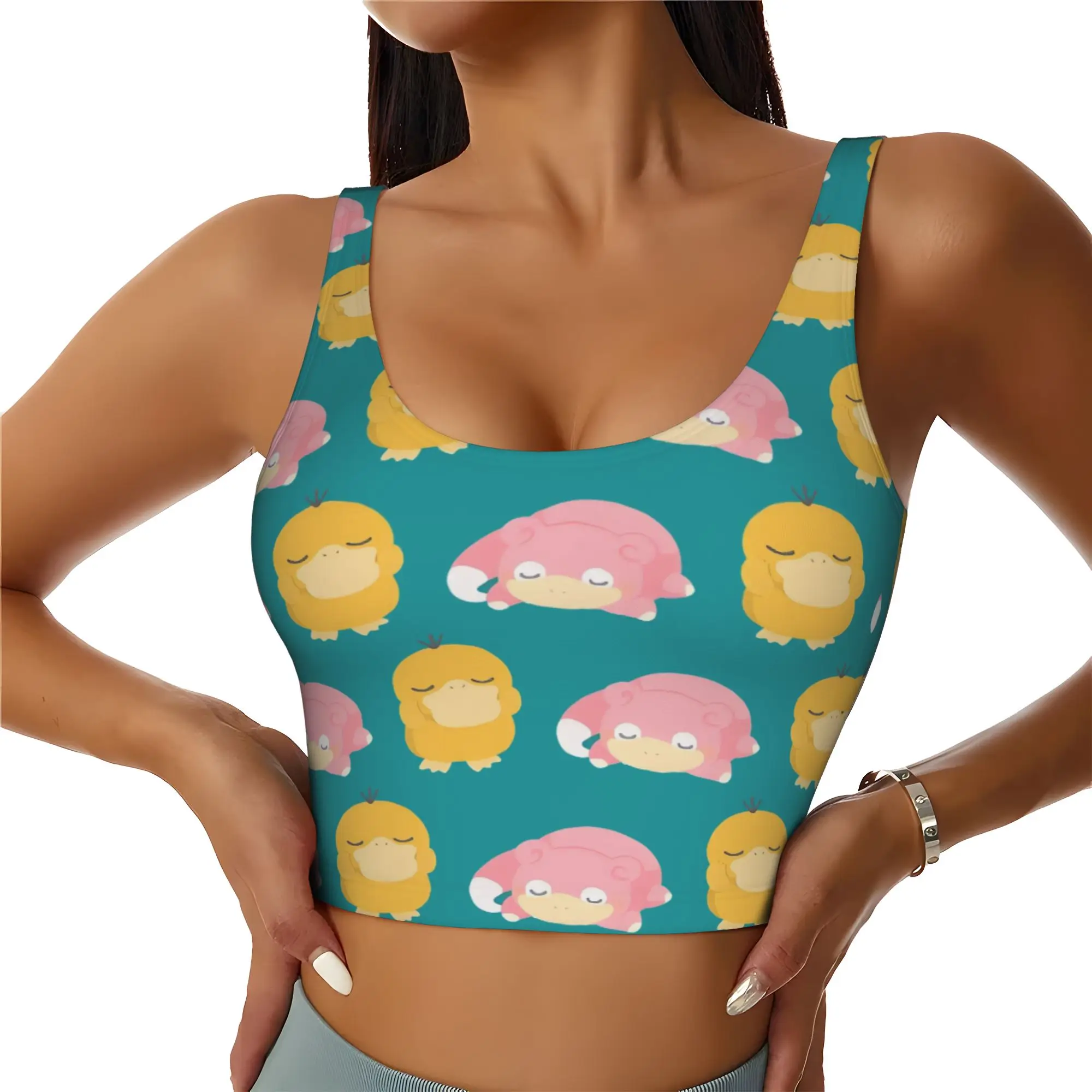 Custom P-Psyducks Workout Crop Tank Tops for Women Duck Anime Yoga Sports Bras