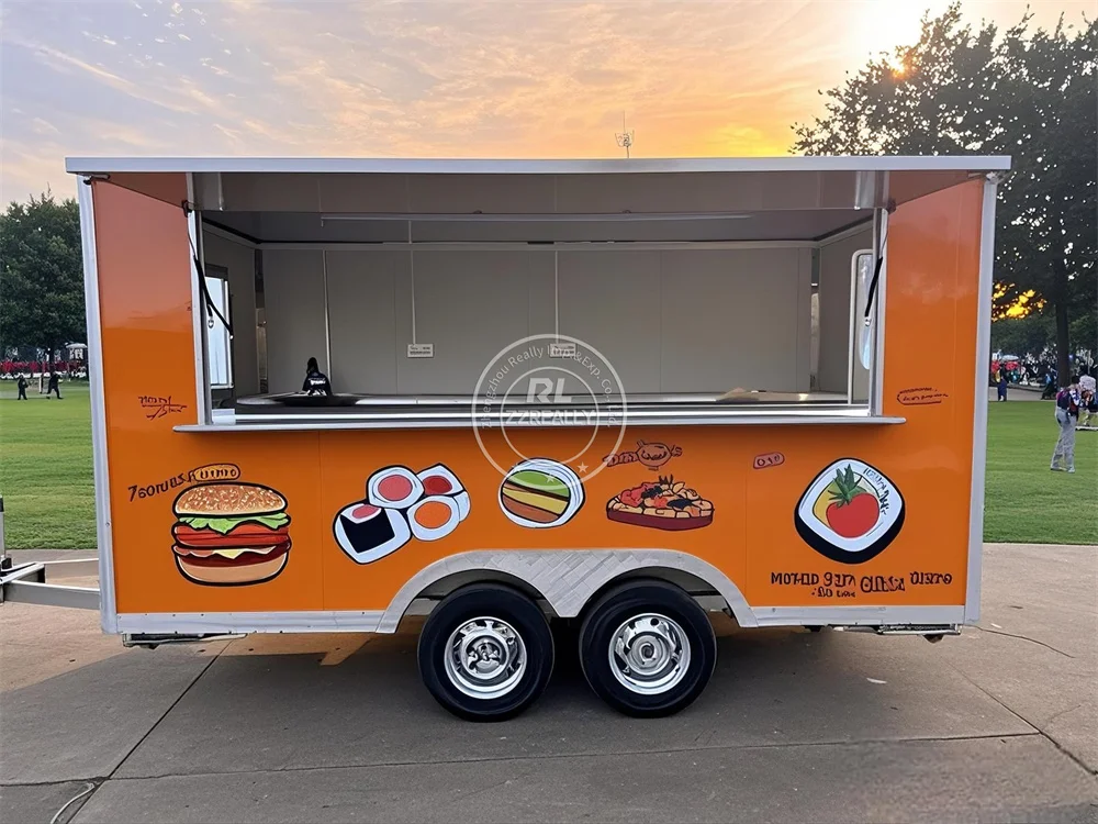 

Europe Standard Food Truck Mobile Kitchen food cart with fridge and display food vending cart