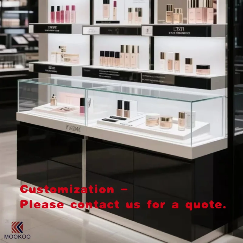 custom.MOOKOO Customized Retail Cosmetic Display Cabinet with LED Lighting-5-Shelf Glass & Metal Easy Assembly Modern Design