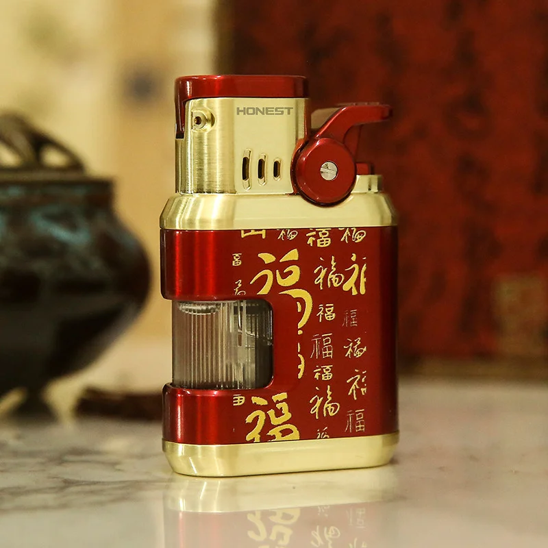 Briquet à cigare double flamme en métal HONEST 2026, coupe-vent d'extérieur avec fenêtre de visualisation, rechargeable, cadeau haut de gamme pour homme