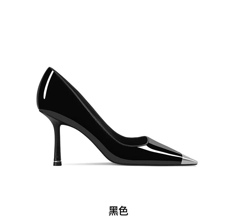Burgundy Patent Leather 2025 Spring New Square Head Stiletto High Heels Women