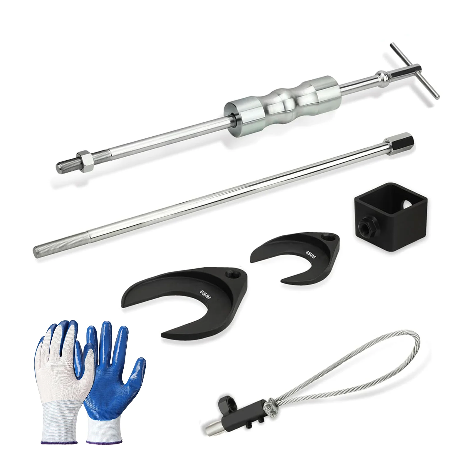 Bearing Puller Set for Outer CV Joint Adapter CV Joint Fork Steel Cable Adapter with Slide Hammer Axle Puller Tool Set