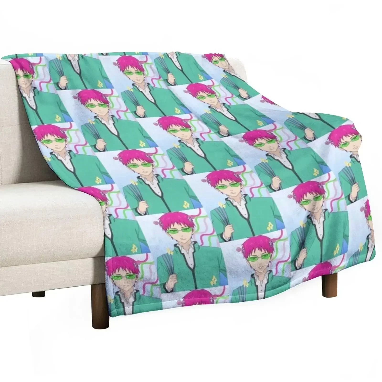 Saiki K anime. Throw Blanket Cute Plaid Sofa Thermals For Travel Blankets