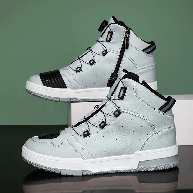 

Leather Motorcycle Shoes Men's Genuine Cowhide Motos Protective Ankle Length Short Boots Motocross Breathable Anti Drop Shoes