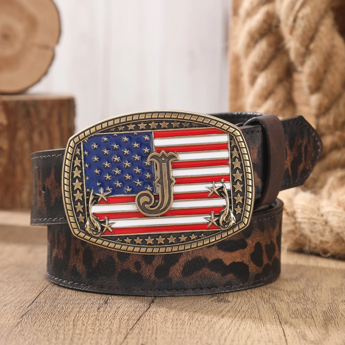 1pc Western Buckle PU Leopard Print Belt - Suitable for Both Men and Women. Retro Style. Letter Embossed Design. Unique Belt