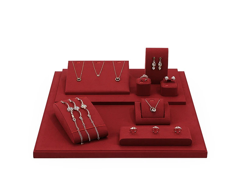 Wine Red Microfiber Jewelry Display Rack Ring Necklace Storage Organizer Jewelry Counter Display Props Earring Bracelet Holder