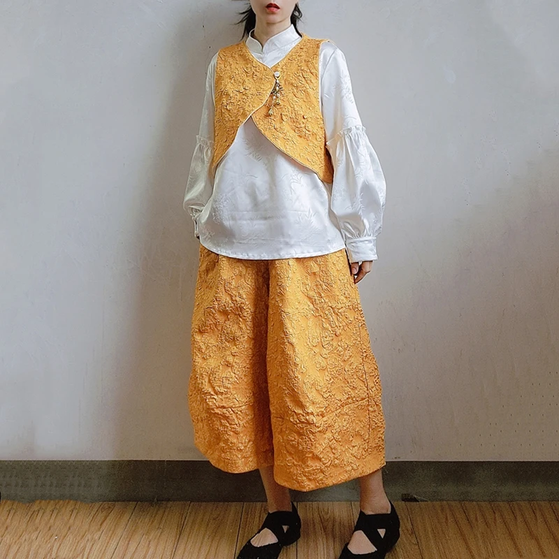 

Loose Original Elastic Waist Nine-Piece Wide Leg Pants High Waist Lantern Pants Spring New Original Casual Pants for Women