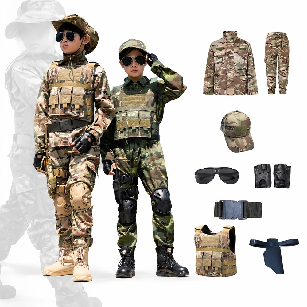 

Kids Tactical Camouflage Uniform Set Children's Day Full Body Outfit Outdoor Tactical Performance Cosplay Costume For Boys Girls