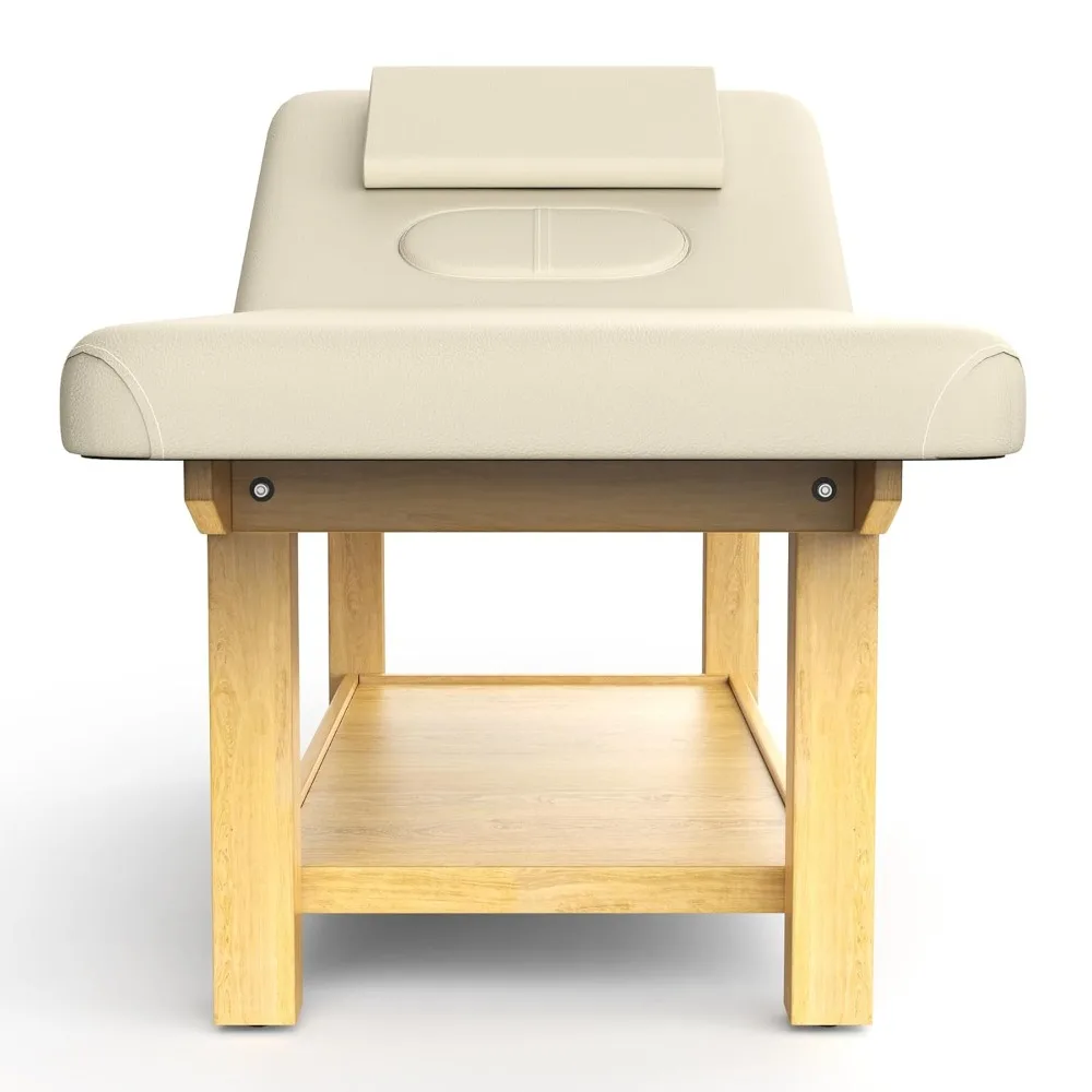 Mesa de masaje estacionaria ancha de madera para mesa de tratamiento, mesa de fisioterapia, cama Facial de Spa, cuero PU de 31,5 pulgadas de ancho × 75 pulgadas de largo