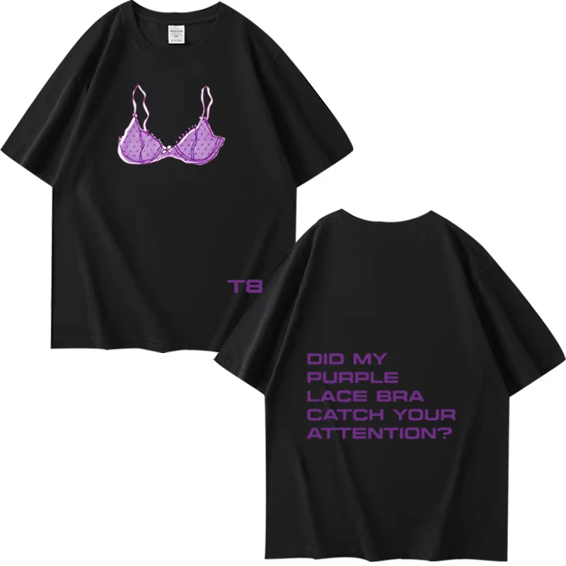 

Tate McRae Purple Lace Bra So Close To What T Shirt men women Oversized 100% Cotton Hot sale Summer print Unisex plus size tops