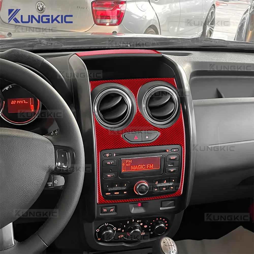 Para Dacia Duster 2014 2015 2016 2017 2018 pegatina de fibra de carbono suave Real LHD RHD accesorios de ajuste de pantalla de Control Central de coche
