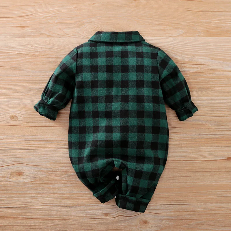 Newborn Baby Boy Clothes Green Plaid Boy Rompers Christmas Jumpsuit One piece Gentleman Suit New Year Costume For Babies