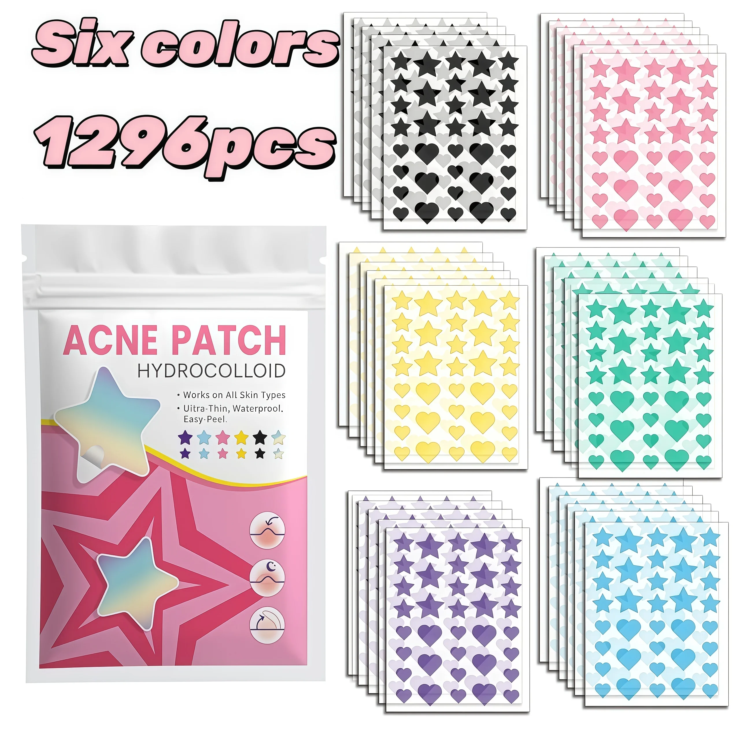 216/1080/1296pcs Hydrocolloid Pimple Patches Invisible Acne Dots Waterproof Spot Cover Facial Skin Care Treatment