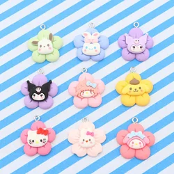 10PCS Cartoon Cute Cinnamorolls Kuromis Diy Flower Keychain Earrings Jewelry Pendant Accessories Resin Handmade Material